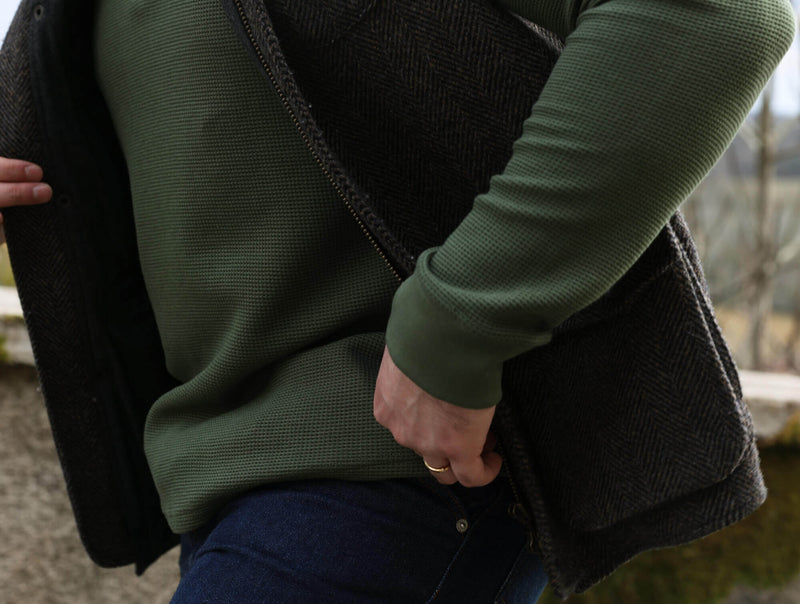 Pétrone Henley cormac manches longues coton bio Tencel vert kaki homme