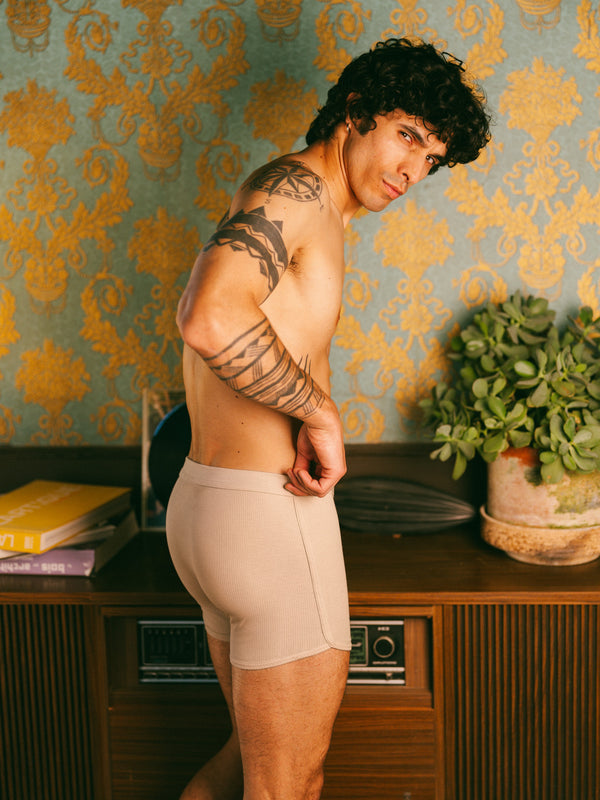 Pétrone boxer côtelé homme confortable coton biologique tencel lyocell beige