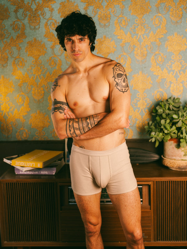 Pétrone boxer côtelé homme confortable coton biologique tencel lyocell beige