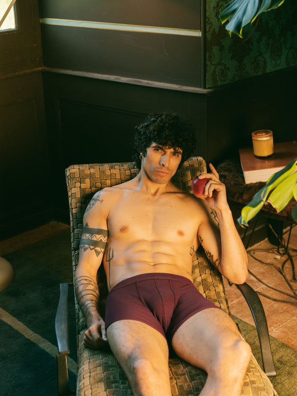 Pétrone boxer côtelé homme confortable coton biologique tencel lyocell bordeaux foncér