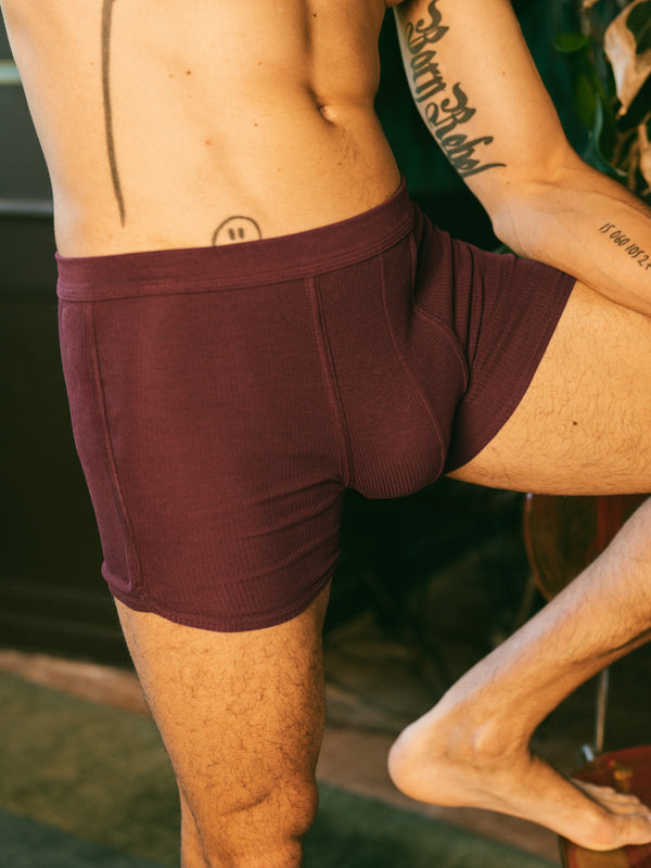 Pétrone boxer côtelé homme confortable coton biologique tencel lyocell bordeaux foncér