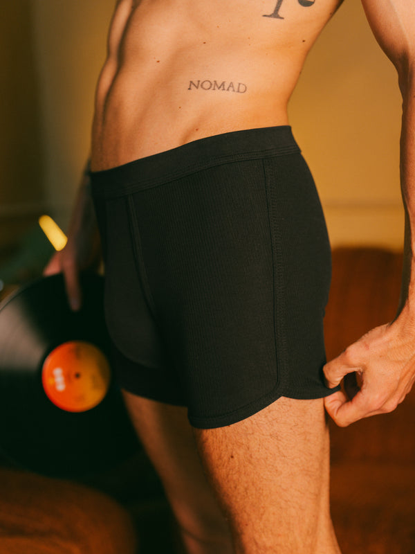 Pétrone boxer côtelé homme confortable coton biologique tencel lyocell noir