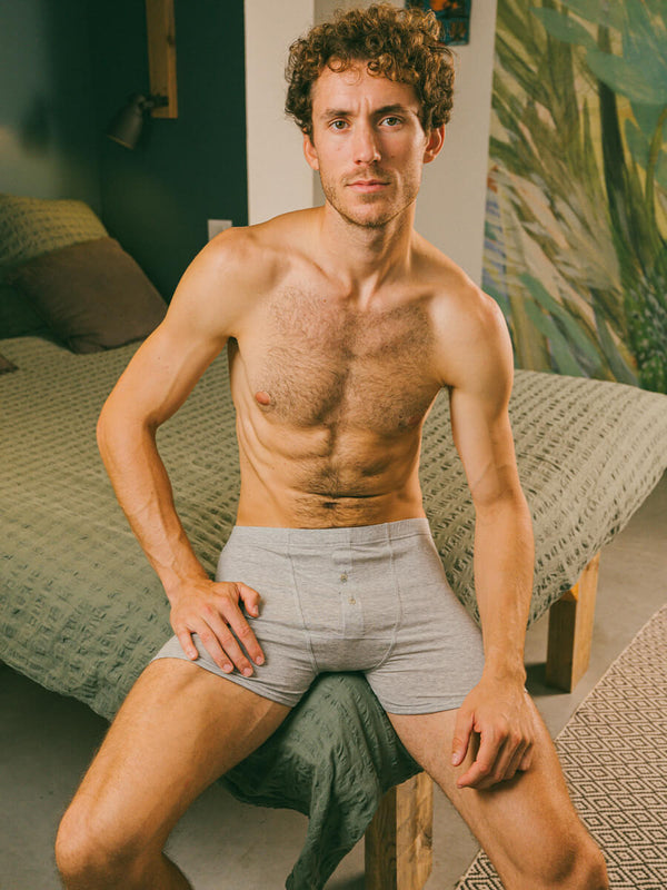 Pétrone boxer héritage coton biologique tencel lyocell gris chiné clair homme