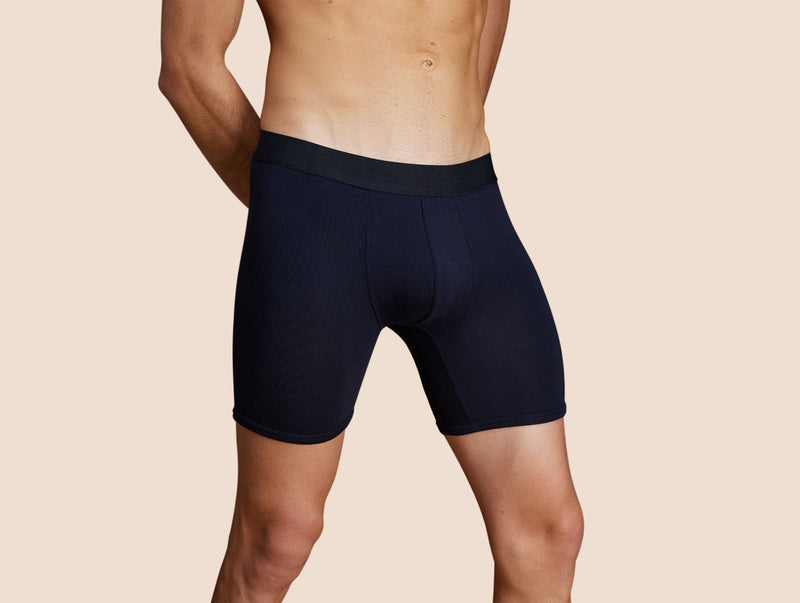 Pétrone boxer long laine mérinos Tencel bleu marine homme