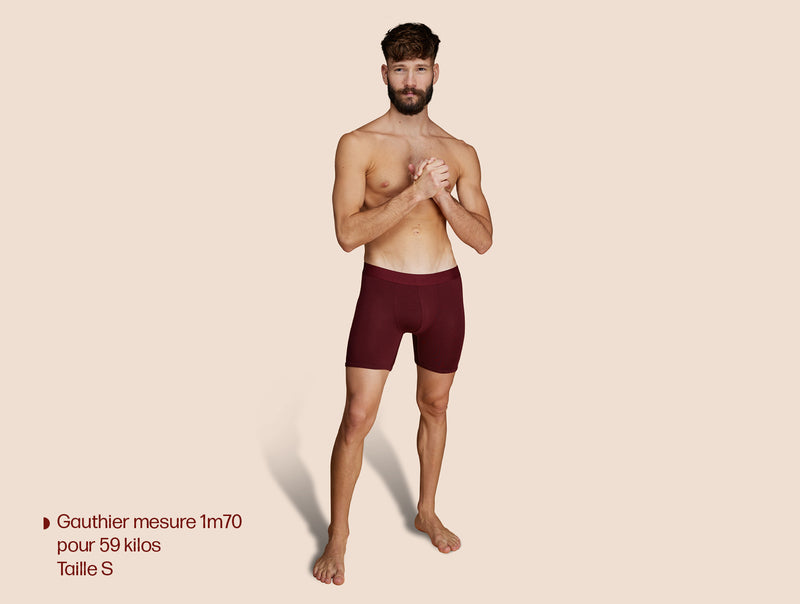 Pétrone boxer long laine mérinos Tencel bordeaux foncé homme