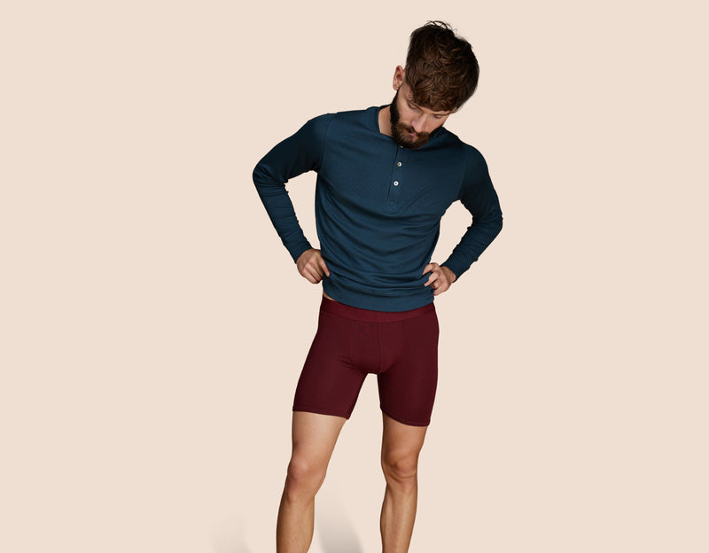 Pétrone boxer long laine mérinos Tencel bordeaux foncé homme