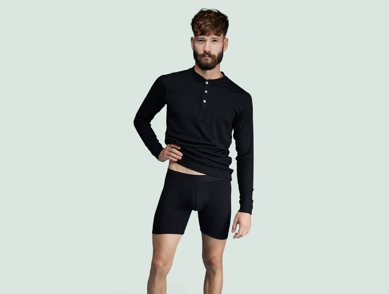 Pétrone boxer long laine mérinos Tencel noir homme