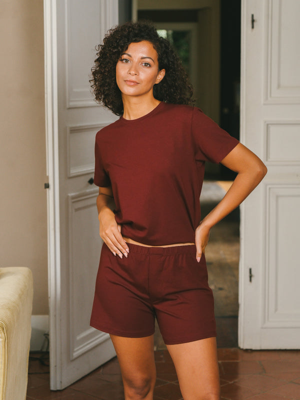 Pétrone caleçon coton pima micromodal bordeaux foncé femme