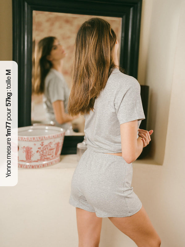Pétrone caleçon coton pima micromodal gris chiné clair femme