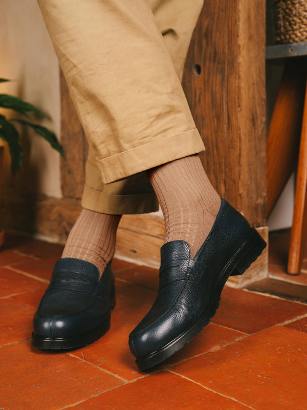 Pétrone chaussettes côtelées mi-mollet en fil d'Ecosse italien taupe hommes