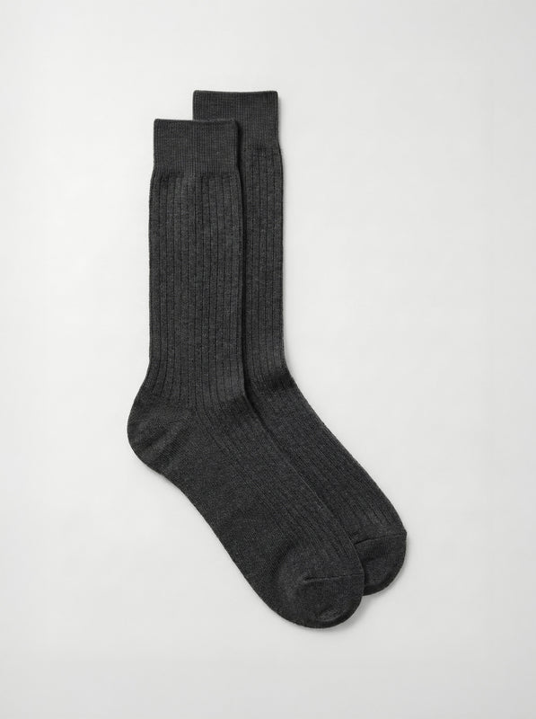 Pétrone chaussettes côtelées mi-mollet en fil d'Ecosse italien gris hommes