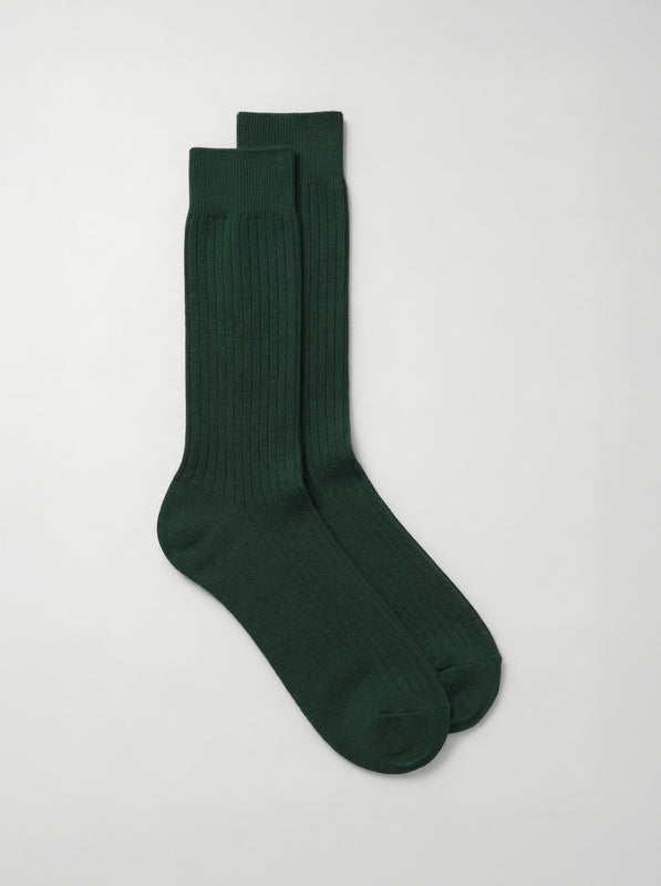 Pétrone chaussettes côtelées mi-mollet en fil d'Ecosse italien vert bouteille hommes