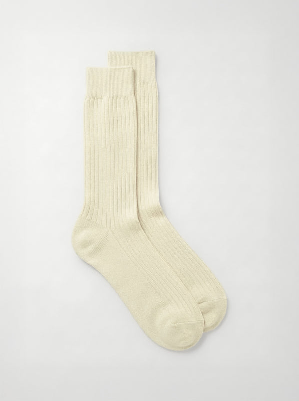 Pétrone chaussettes côtelées mi-mollet en fil d'Ecosse italien ivoire hommes