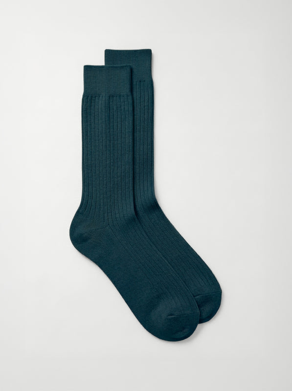 Pétrone chaussettes côtelées mi-mollet en fil d'Ecosse italien bleu acier hommes