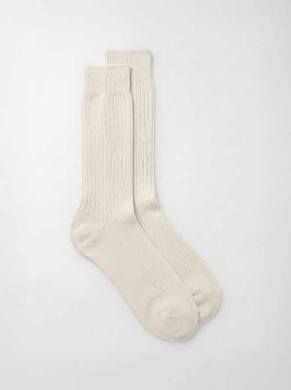 Pétrone chaussettes côtelées mi-mollet en fil d'Ecosse italien beige hommes