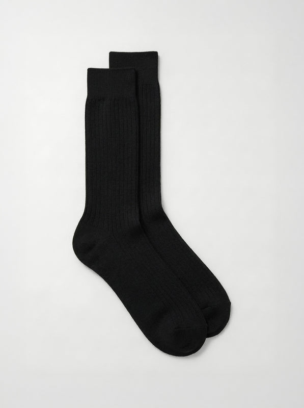 Pétrone chaussettes côtelées mi-mollet en fil d'Ecosse italien noir hommes
