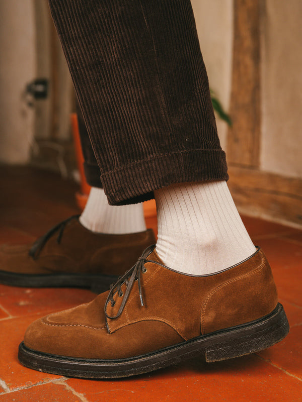 Pétrone chaussettes côtelées mi-mollet en fil d'Ecosse italien beige hommes