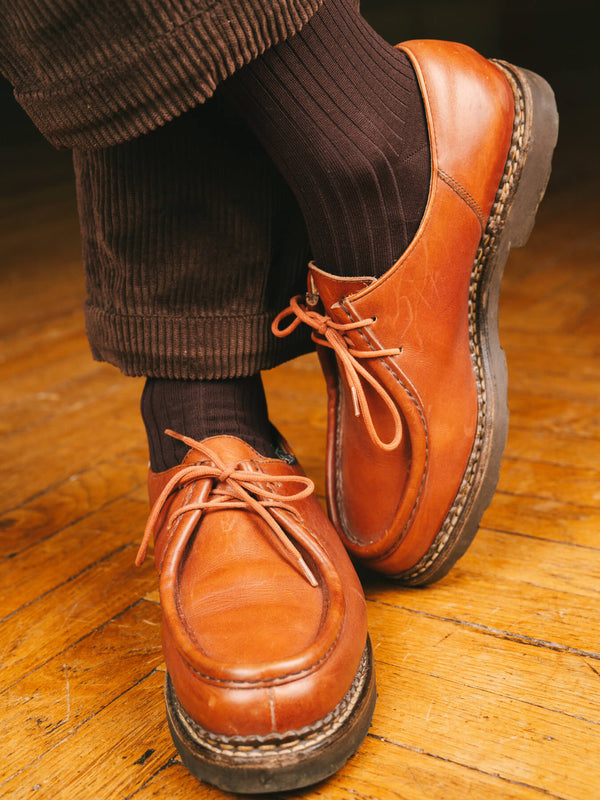 Pétrone chaussettes côtelées mi-mollet en fil d'Ecosse italien marron foncé hommes