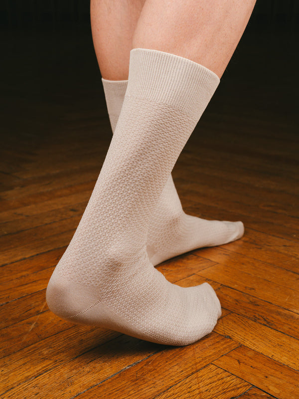 Pétrone chaussettes nid d'abeille fil d'Ecosse ivoire homme