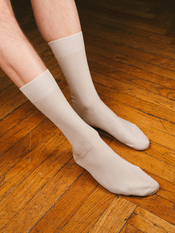 Pétrone chaussettes nid d'abeille fil d'Ecosse ivoire homme