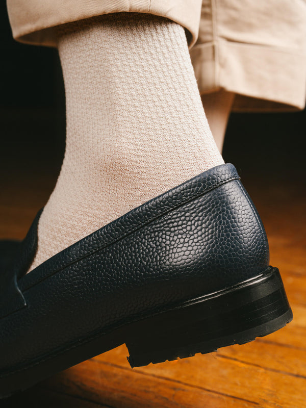 Pétrone chaussettes nid d'abeille fil d'Ecosse ivoire homme