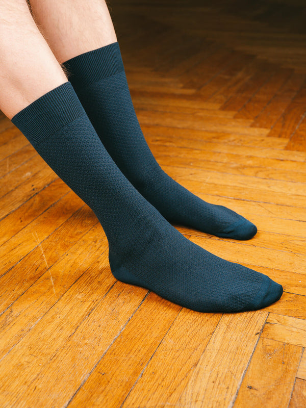 Pétrone chaussettes nid d'abeille fil d'Ecosse bleu acier homme