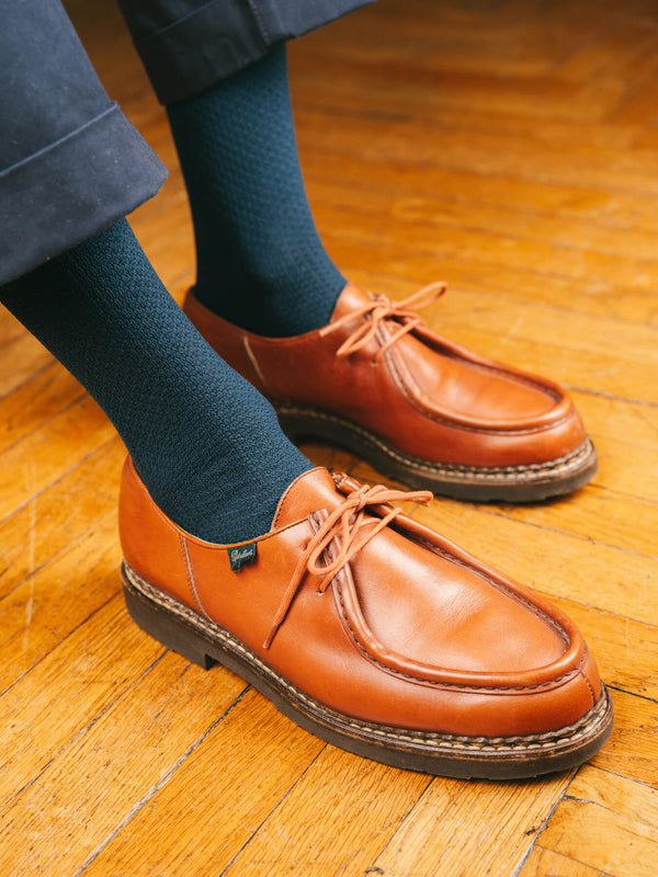 Pétrone chaussettes nid d'abeille fil d'Ecosse bleu acier homme