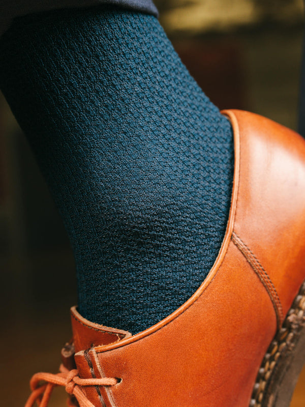Pétrone chaussettes nid d'abeille fil d'Ecosse bleu acier homme