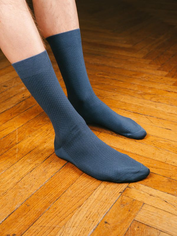 Pétrone chaussettes nid d'abeille fil d'Ecosse bleu céruléen homme