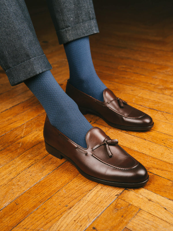 Pétrone chaussettes nid d'abeille fil d'Ecosse bleu céruléen homme