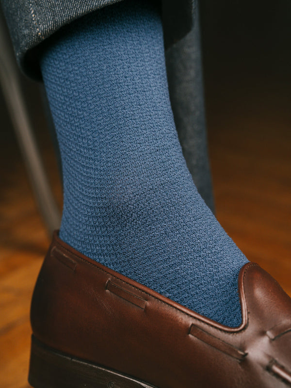 Pétrone chaussettes nid d'abeille fil d'Ecosse bleu céruléen homme