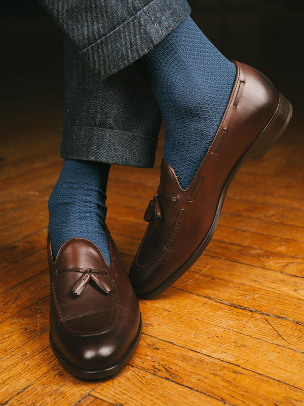 Pétrone chaussettes nid d'abeille fil d'Ecosse bleu céruléen homme