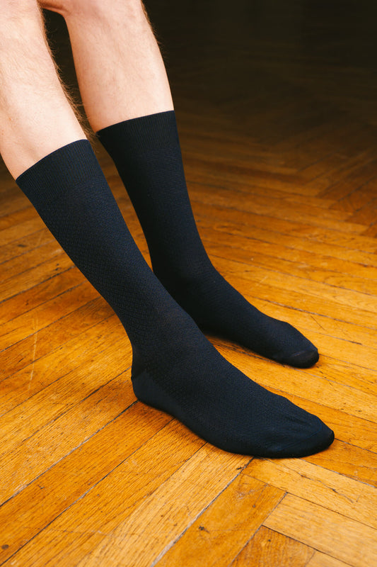 Pétrone chaussettes nid d'abeille fil d'Ecosse bleu marine homme