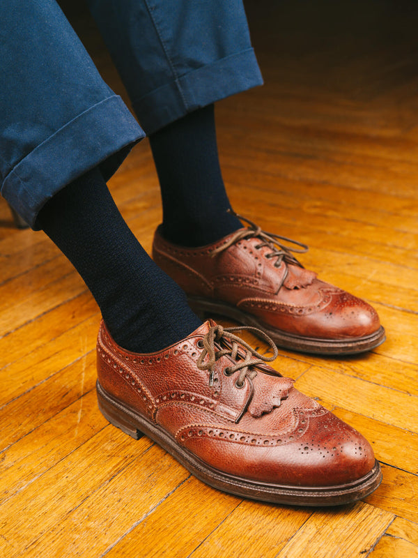 Pétrone chaussettes nid d'abeille fil d'Ecosse bleu marine homme