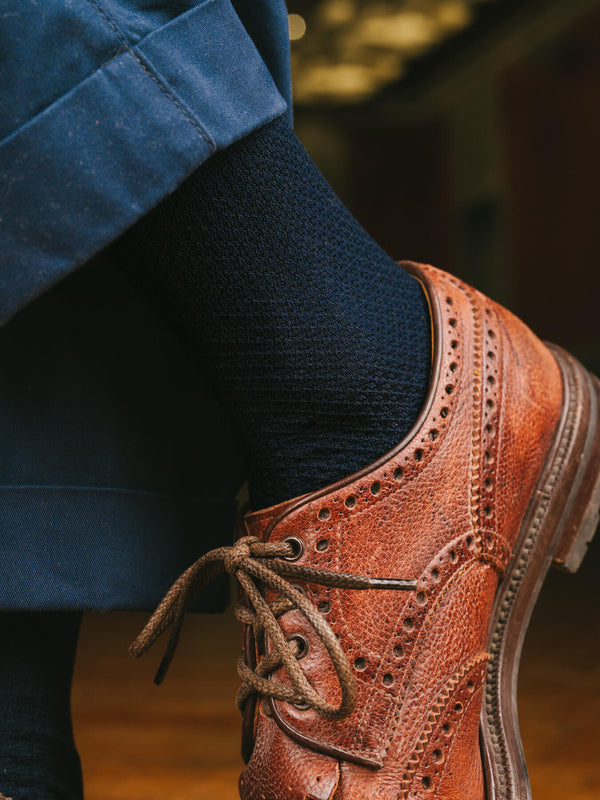 Pétrone chaussettes nid d'abeille fil d'Ecosse bleu marine homme