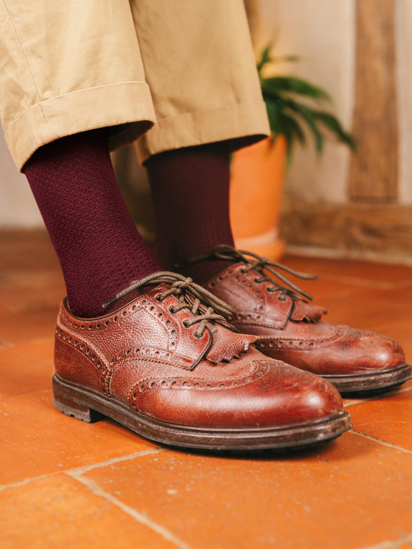 Pétrone chaussettes nid d'abeille fil d'Ecosse bordeaux homme