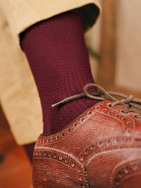 Pétrone chaussettes nid d'abeille fil d'Ecosse bordeaux homme