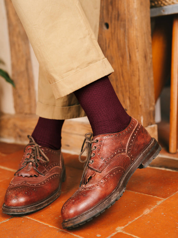 Pétrone chaussettes nid d'abeille fil d'Ecosse bordeaux homme