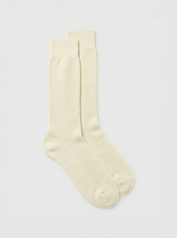 Pétrone chaussettes nid d'abeille fil d'Ecosse ivoire homme