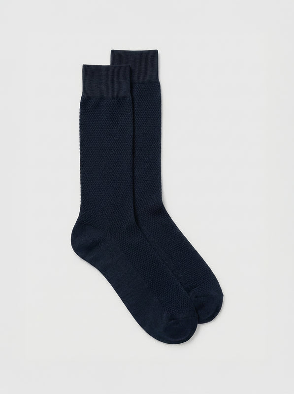 Pétrone chaussettes nid d'abeille fil d'Ecosse bleu marine homme
