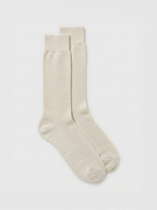 Pétrone chaussettes nid d'abeille fil d'Ecosse ivoire homme