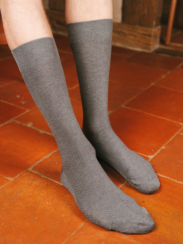 Pétrone chaussettes nid d'abeille fil d'Ecosse gris homme
