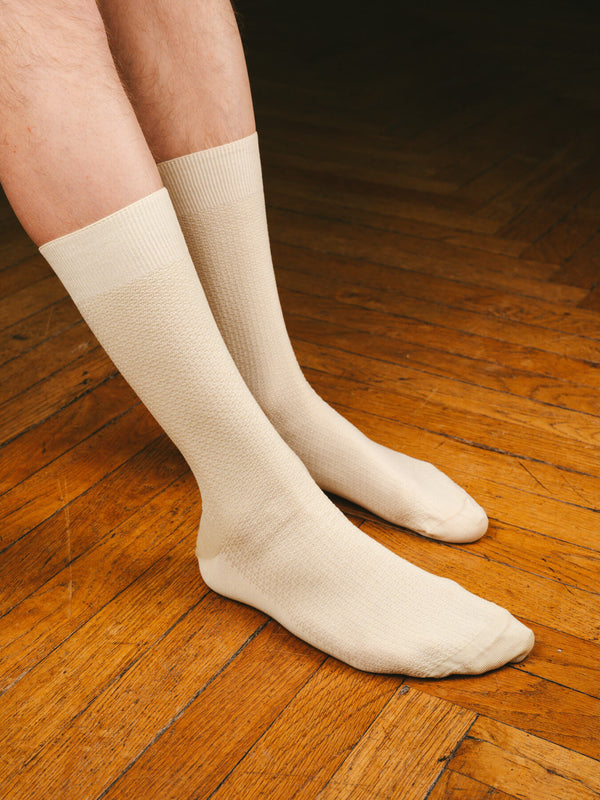 Pétrone chaussettes nid d'abeille fil d'Ecosse ivoire homme