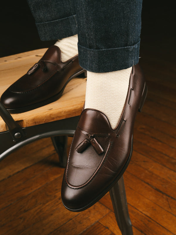 Pétrone chaussettes nid d'abeille fil d'Ecosse ivoire homme