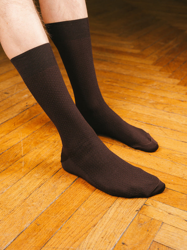 Pétrone chaussettes nid d'abeille fil d'Ecosse marron foncé homme