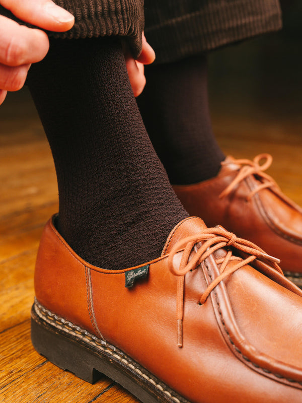 Pétrone chaussettes nid d'abeille fil d'Ecosse marron foncé homme