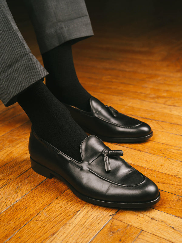 Pétrone chaussettes nid d'abeille fil d'Ecosse noir homme