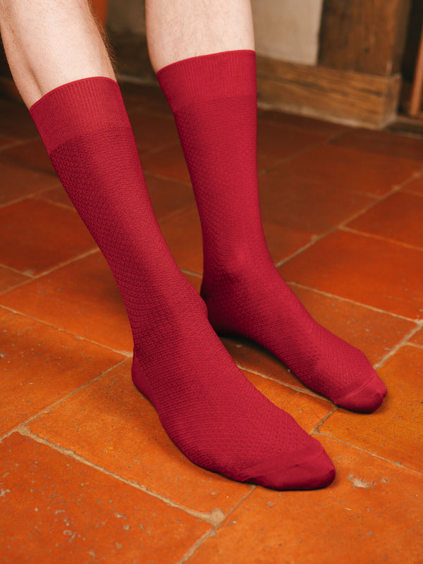 Pétrone chaussettes nid d'abeille fil d'Ecosse rouge homme