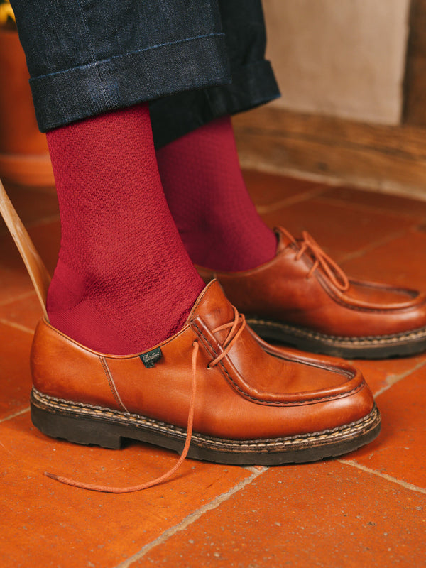 Pétrone chaussettes nid d'abeille fil d'Ecosse rouge homme