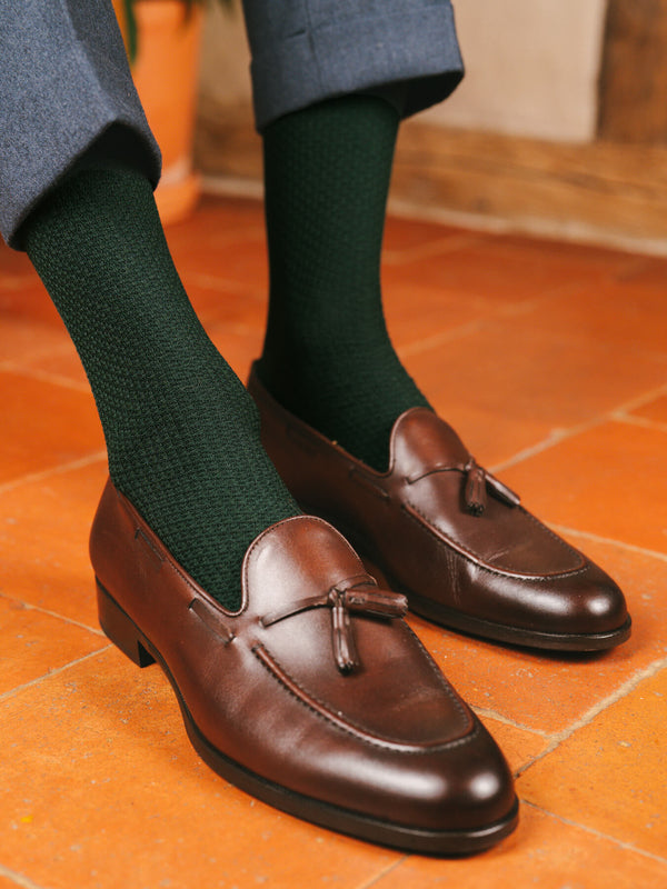 Pétrone chaussettes nid d'abeille fil d'Ecosse vert bouteille homme